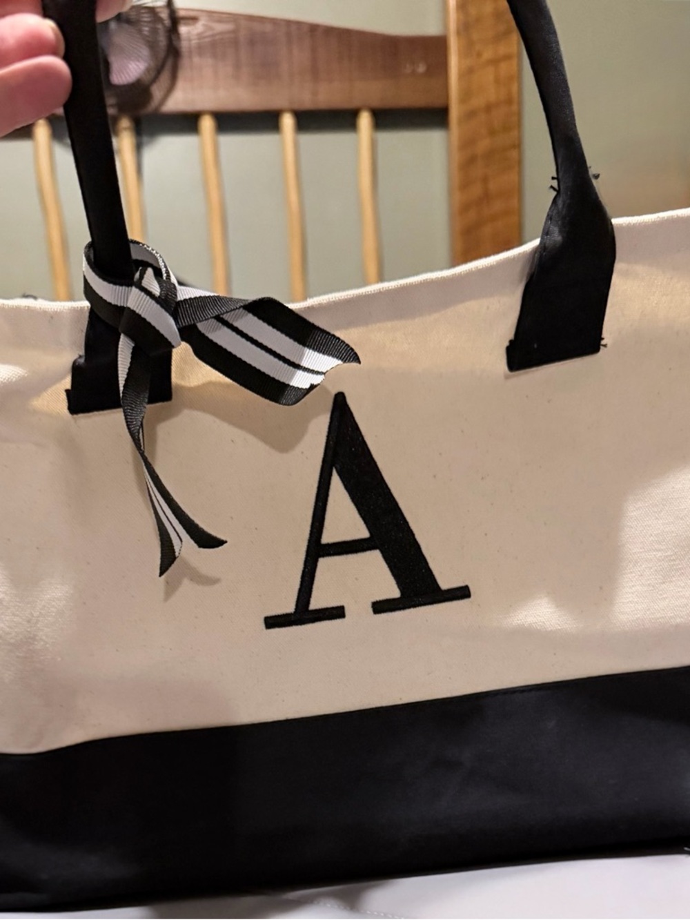 Monogram Canvas Tote Bag in Black and Cream - Picture 2 of 10
